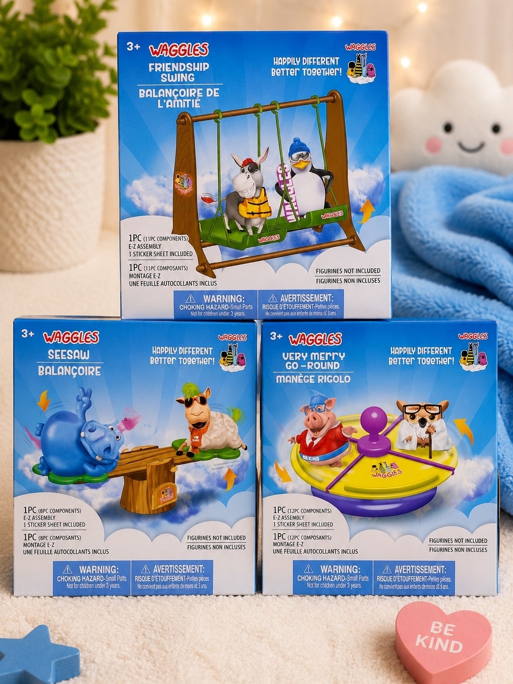 😊3/25 Waggles Playground Toy Lot Swing Seesaw Merry Go Round Playset